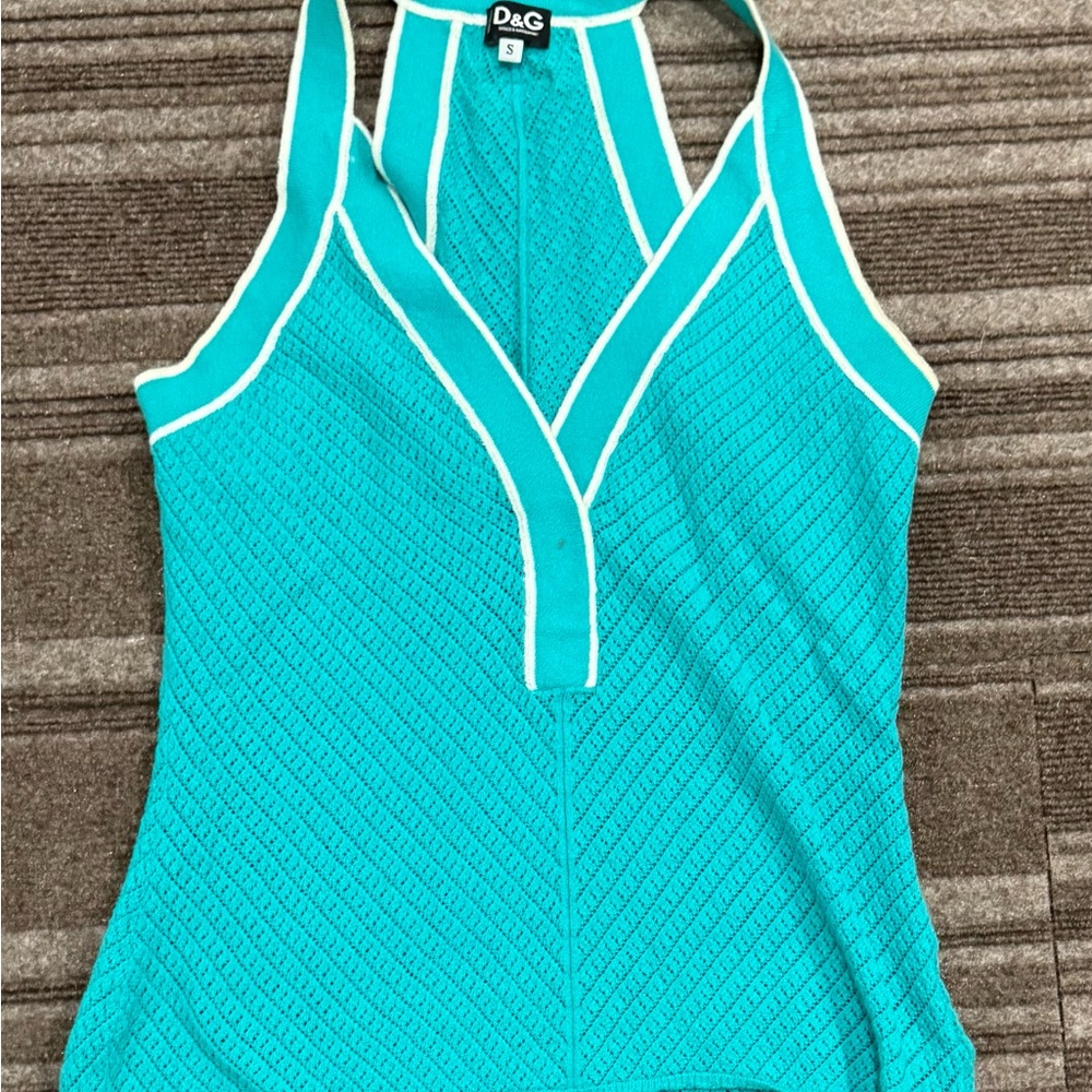 D&G Turquoise Halter Top with White Accents